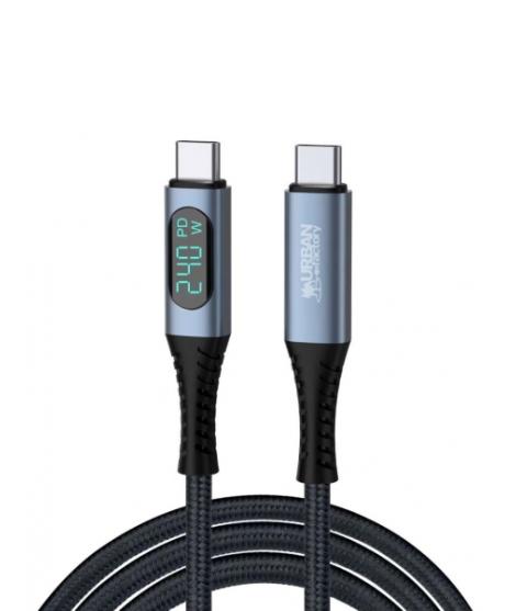 Urban Factory Ledee Cable USB-C Macho a USB-C Macho 48V/5A - 1.5m - 240W E-Marker - 40Gbps - 8K a 60Hz - Pantalla LCD - Color Gr