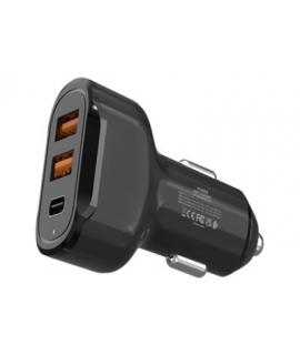 Urban Factory Powee Cargador de Coche 30W - 2 Puertos USB-A + 1 puerto USB-C - Color Negro