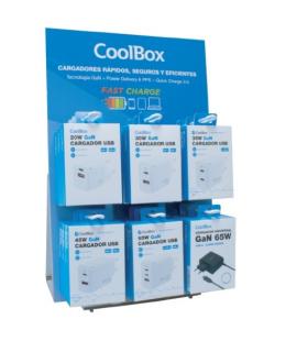 Coolbox Expositor con 18 Cargadores GaN - Quick Charge 3.0 - Power Delivery