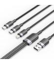 Vention Cable USB-A 2.0 a USB-C, Lightning, Micro-B 3A - 1.5m - Trenzado - Color Negro