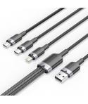 Vention Cable USB-A 2.0 a USB-C, Lightning, Micro-B 3A - 1.5m - Trenzado - Color Negro