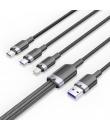Vention Cable USB-A 2.0 a USB-C, Lightning, Micro-B 6A - 1.5m - Trenzado - Color Negro