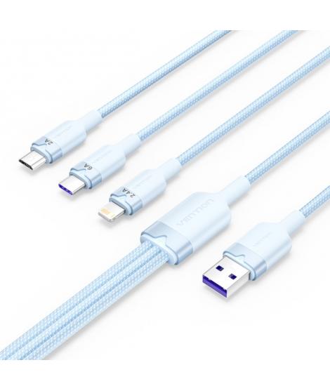 Vention Cable USB-A 2.0 a USB-C, Lightning, Micro-B 6A - 1.5m - Trenzado - Color Azul