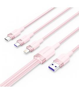 Vention Cable USB-A 2.0 a USB-C, Lightning, Micro-B 6A - 1.5m - Trenzado - Color Rosa