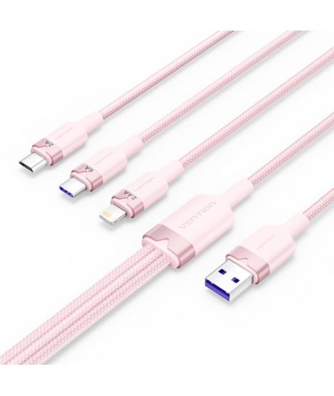 Vention Cable USB-A 2.0 a USB-C, Lightning, Micro-B 6A - 1.5m - Trenzado - Color Rosa