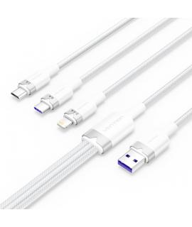 Vention Cable USB-A 2.0 a USB-C, Lightning, Micro-B 6A - 1.5m - Trenzado - Color Blanco