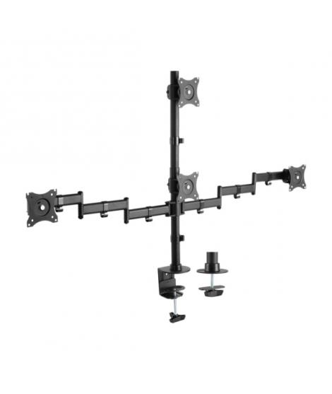 Aisens Soporte de Mesa Eco Giratorio e Inclinable para 4 Monitores 10Kg (4 Pivotes - 2 Brazos) de 13-27" - Color Negro
