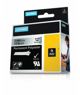 Dymo Rhino ID1-12 Cinta de Etiquetas Original para Rotuladora - Texto Negro sobre Fondo Plata - Ancho 12mm x 5.5 metros - 18486