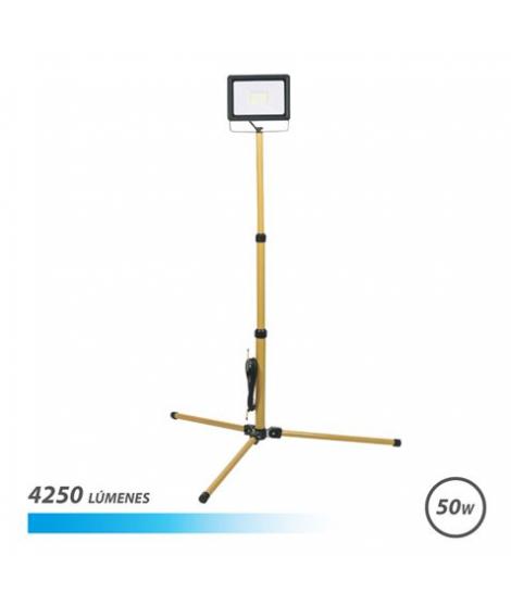 Elbat Foco LED con Tripode 50W - 4250 Lumenes - 6500K Luz Fria - Cable de 3m - IP65 para Uso en Exterior