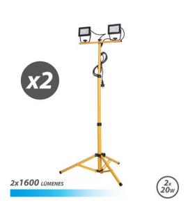 Elbat Foco LED con Tripode 2 x 20W - 1600 Lumenes - 6500K Luz Fria - Cable de 3m - IP65 para Uso en Exterior