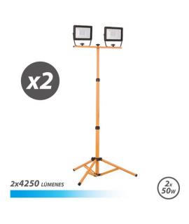 Elbat Foco LED con Tripode 2 x 50W - 4250 Lumenes - 6500K Luz Fria - Cable de 3m - IP65 para Uso en Exterior