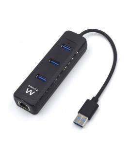 Ewent EW1140 Hub 3Puertos USB3.2 - Puerto de Red Gigabit - Color Negro