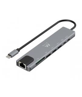 Ewent USB-C Dock 8 en 1 - HDMI 4K - PD 87W - USB-C - 2xUSB-A - LAN - Lector de tarjetas - Color Plata