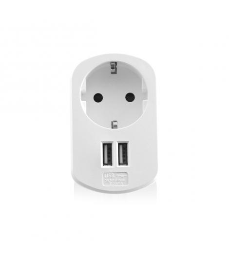Ewent Cargador de Pared 2xUSB-A + Toma de Corriente - 17W - Color Blanco