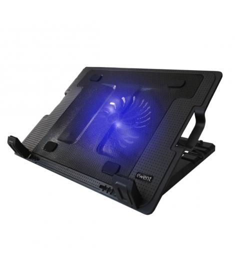 Ewent Soporte para Portatil - Ventilador Grande Silencioso hasta 17" - 2 Puertos USB - Color Negro