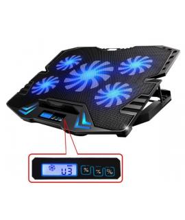 Ewent Soporte para Portatil - 5 Ventiladores Silenciosos hasta 17" - 2 Puertos USB - 5 Velocidades de Ventilador - 2 Modos de En