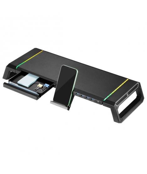 Ewent EW1268 Elevador para Monitor RGB Extensible - Plegable con cajon y soporte para smartphone - HUB USB 3.0 de 4 Puertos - Co