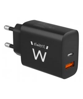 Ewent Cargador de Pared USB-C/PD + USB-A/QC 20W - Color Negro