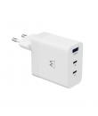 Ewent EW1323 Cargador USB-3 Puertos - Salida Maxima 65W - 1 USB A y 2 USB C - Color Blanco