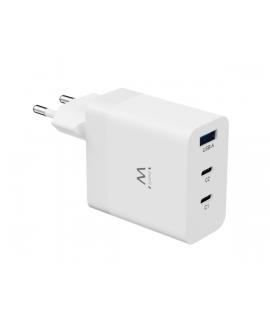 Ewent EW1323 Cargador USB-3 Puertos - Salida Maxima 65W - 1 USB A y 2 USB C - Color Blanco