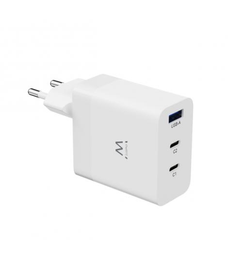 Ewent EW1323 Cargador USB-3 Puertos - Salida Maxima 65W - 1 USB A y 2 USB C - Color Blanco