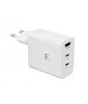 Ewent EW1323 Cargador USB-3 Puertos - Salida Maxima 65W - 1 USB A y 2 USB C - Color Blanco