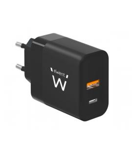 Ewent EW1327 Cargador GaN Universal de Pared 45W Ultrarapido - 1x USB-C PD 3.0 & PPS, 1x USB-A QC 2.0 - Color Negro
