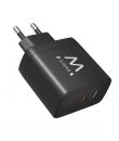 Ewent EW1330 Cargador GaN Universal de Pared 65W Ultrarapido - 1x USB-C PD 3.0 & PPS, 1x USB-A QC 3.0 - Color Negro
