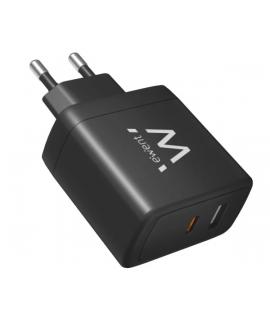 Ewent EW1330 Cargador GaN Universal de Pared 65W Ultrarapido - 1x USB-C PD 3.0 & PPS, 1x USB-A QC 3.0 - Color Negro