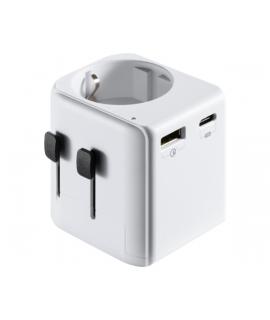 Ewent EW1472 Cargador de Viaje Universal - 1xUSB-C, 2xUSB - 15W - USA, UK, AUS, China - Color Blanco