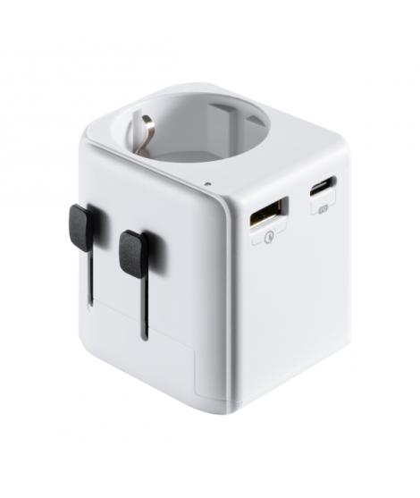Ewent EW1472 Cargador de Viaje Universal - 1xUSB-C, 2xUSB - 15W - USA, UK, AUS, China - Color Blanco