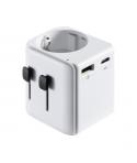 Ewent EW1472 Cargador de Viaje Universal - 1xUSB-C, 2xUSB - 15W - USA, UK, AUS, China - Color Blanco