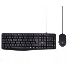 Ewent Paquete con Cable KB+RATON - Teclado de Oficina -Cable USB-A de 1.35m - Raton de oficina - 1000dpi - Cable USB-A de 1.35m 