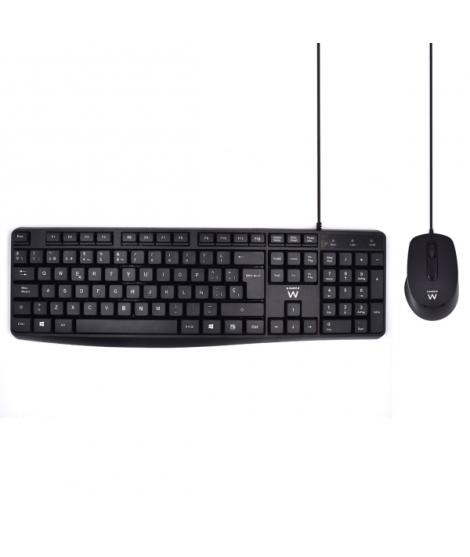 Ewent Paquete con Cable KB+RATON - Teclado de Oficina -Cable USB-A de 1.35m - Raton de oficina - 1000dpi - Cable USB-A de 1.35m 