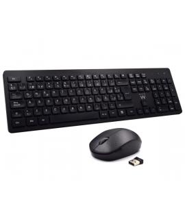 Ewent Pack Inalambrico 2.4hz KB+RATON - Teclado de Oficina con 13 Teclas Multimedia - Raton de Viaje - 1000dpi Unico - Receptor 