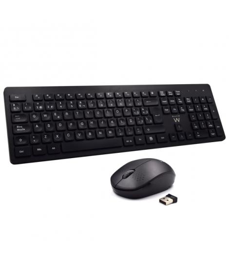 Ewent Pack Inalambrico 2.4hz KB+RATON - Teclado de Oficina con 13 Teclas Multimedia - Raton de Viaje - 1000dpi Unico - Receptor 