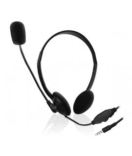 Ewent Auriculares de Chat con Microfono y Control de Volumen - Cable de 2m 1x Jack 3.5mm 4 Pines - Color Negro