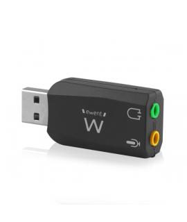 Ewent EW3751 Adaptador USB Audio - 2 Conectores 3.5mm para Microfono y Altavoces - Sonido 5.1 - Color Negro