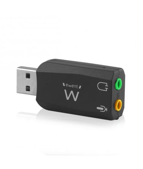 Ewent EW3751 Adaptador USB Audio - 2 Conectores 3.5mm para Microfono y Altavoces - Sonido 5.1 - Color Negro