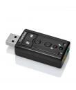 Ewent EW3762 Adaptador USB Audio - 2 Conectores 3.5mm para Microfono y Altavoces - Sonido 7.1 - Color Negro