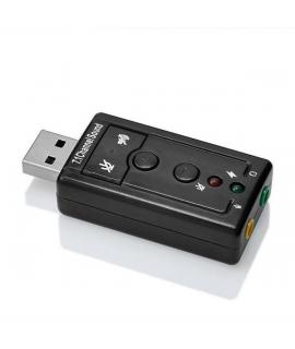 Ewent EW3762 Adaptador USB Audio - 2 Conectores 3.5mm para Microfono y Altavoces - Sonido 7.1 - Color Negro