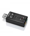 Ewent EW3762 Adaptador USB Audio - 2 Conectores 3.5mm para Microfono y Altavoces - Sonido 7.1 - Color Negro