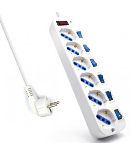 Ewent EW3932 Regleta con 6 Tomas de Corriente - Proteccion contra Sobretensiones - Interruptores Individuales. Color Blanco
