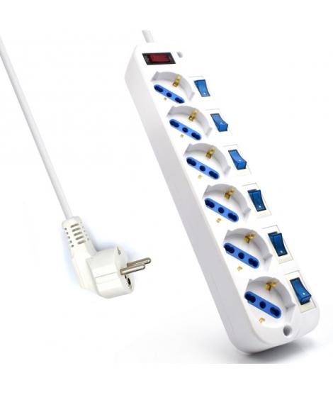 Ewent EW3932 Regleta con 6 Tomas de Corriente - Proteccion contra Sobretensiones - Interruptores Individuales. Color Blanco