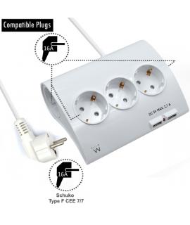 Ewent Regleta de Energia - 5 enchufes - Version Schuko - 16A - 2 Puertos USB - Cable de 1.5m - Color Blanco