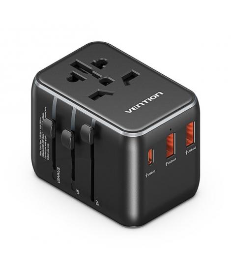 Vention Cargador de Viaje Universal - 1xUSB-C, 2xUSB - 20W - Color Negro