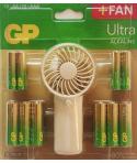 GP Ultra Alcalina Pack de 12 Pilas AAA + 12 Pilas AA + Ventilador de Mano de Regalo