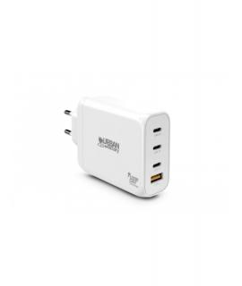 Urban Factory Powee Cargador USB-C GaN de 100W - 3 Puertos USB-C de 65W + 1 Puerto USB-A de 18W - Carga Rapida - Color Blanco