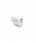 Urban Factory Powee Cargador USB-C GaN de 65W - 1 Puerto USB-C de 45W + 1 Puerto USB-A de 18W - Carga Rapida - Color Blanco