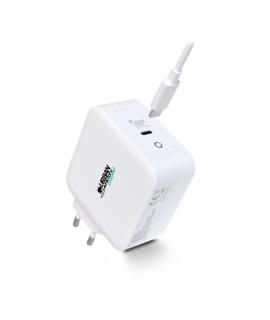 Urban Factory Cyclee Cargador de Pared USB-C GaN de 100W - Diseño Ecologico - Cable USB-C/USB-C de 2m - Color Blanco
